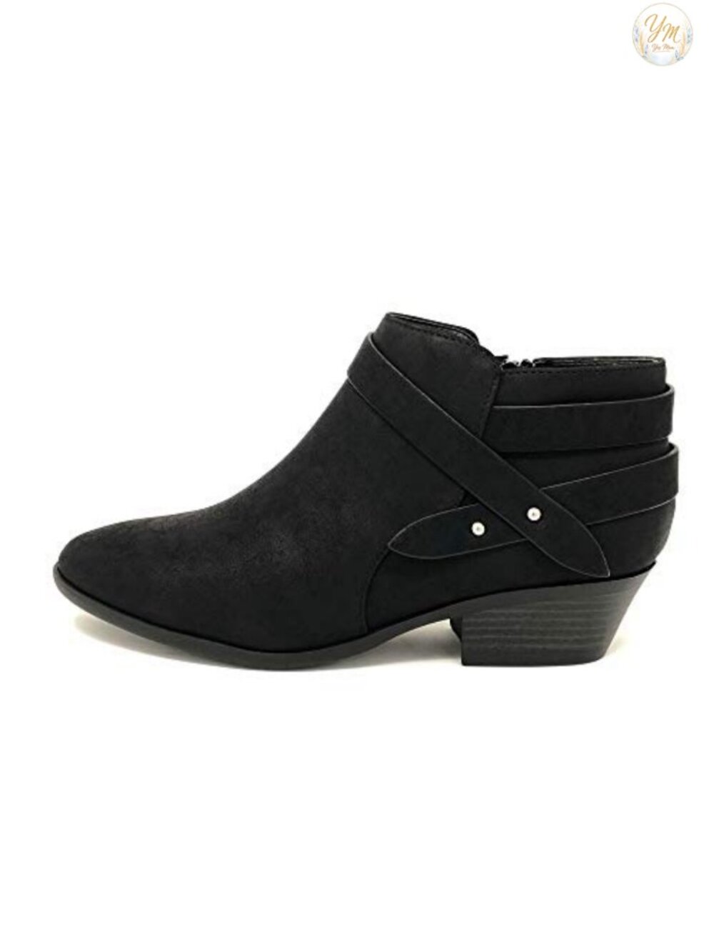 Women's Ankle Bootie Low Block Heel Vegan PU Zip Up Round Toe